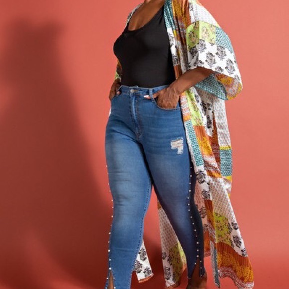 3/4 Sleeve MultiPrint Kimono Cardigan - Picture 3 of 5